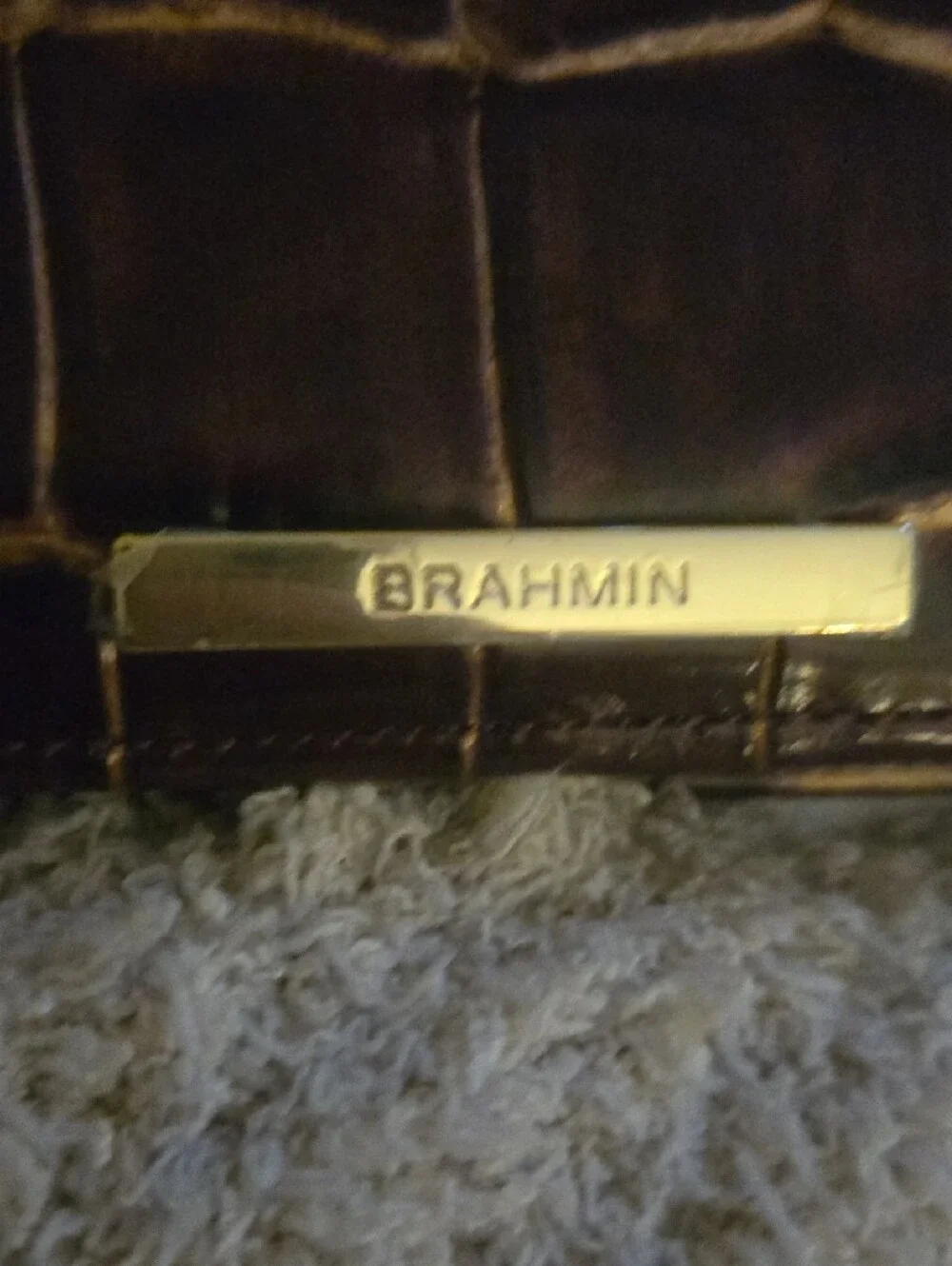 Brahmin Ady Croc-Embossed Leather Wallet Dark Brown Gold Accent New With Tags